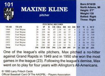 1995 Fritsch AAGPBL Series 1 #101 Maxine Kline Back