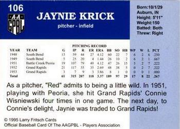 1995 Fritsch AAGPBL Series 1 #106 Jaynie Krick Back