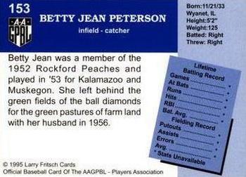 1995 Fritsch AAGPBL Series 1 #153 Betty Jean Peterson Back