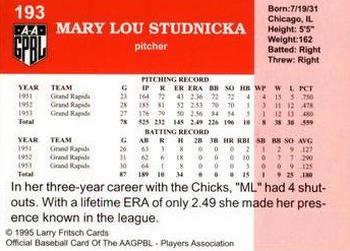 1995 Fritsch AAGPBL Series 1 #193 Mary Lou Studnicka Back