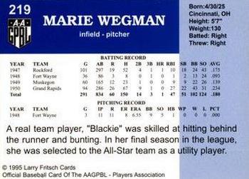 1995 Fritsch AAGPBL Series 1 #219 Marie Wegman Back