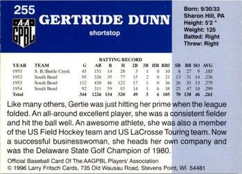 1996 Fritsch AAGPBL Series 2 #255 Gertie Dunn Back