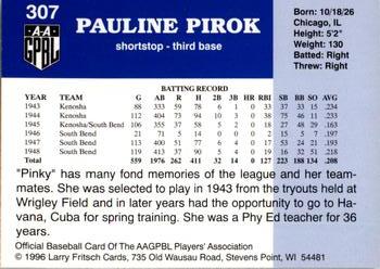 1996 Fritsch AAGPBL Series 2 #307 Pauline Pirok Back