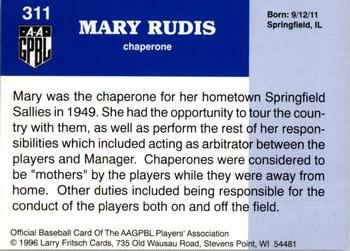 1996 Fritsch AAGPBL Series 2 #311 Mary Rudis Back