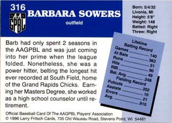 1996 Fritsch AAGPBL Series 2 #316 Barb Sowers Back