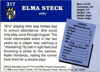 1996 Fritsch AAGPBL Series 2 #317 Elma Steck Back