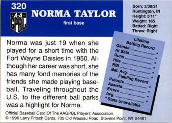 1996 Fritsch AAGPBL Series 2 #320 Norma Taylor Back