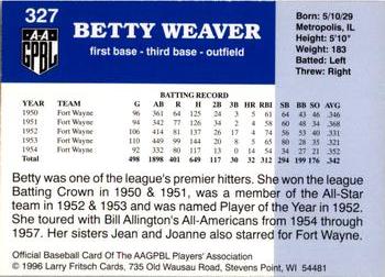 1996 Fritsch AAGPBL Series 2 #327 Betty Weaver Back