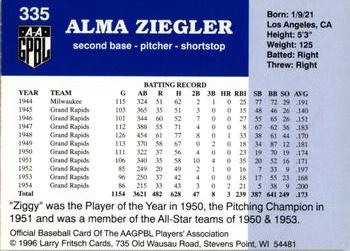 1996 Fritsch AAGPBL Series 2 #335 Alma Ziegler Back
