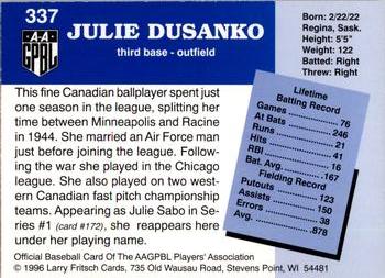 1996 Fritsch AAGPBL Series 2 #337 Julie Dusanko Back
