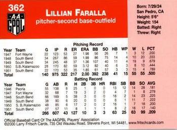 2000 Fritsch AAGPBL Series 3 #362 Lil Faralla Back