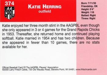 2000 Fritsch AAGPBL Series 3 #374 Katie Herring Back