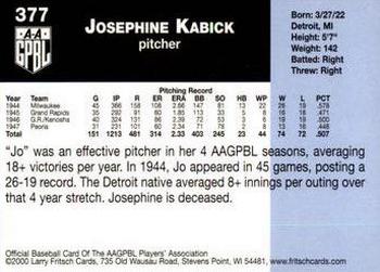 2000 Fritsch AAGPBL Series 3 #377 Jo Kabick Back