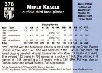 2000 Fritsch AAGPBL Series 3 #378 Pat Keagle Back