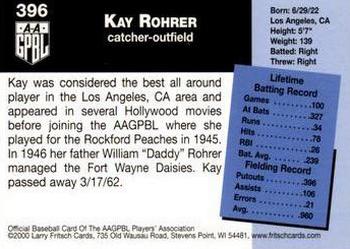 2000 Fritsch AAGPBL Series 3 #396 Kay Rohrer Back