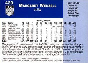 2002 Fritsch AAGPBL Update Series #420 Marge Wenzell Back