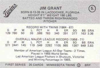 1978 Frisz Minnesota Twins #5 Jim Grant Back