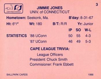 1988 Ballpark Cape Cod League Prospects #3 Jimmie Jones Back