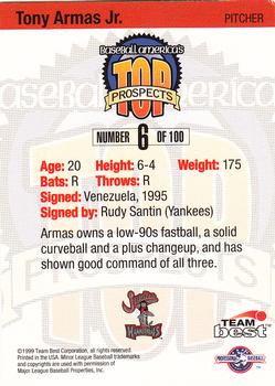 1999 Team Best Baseball America #6 Tony Armas Jr. Back