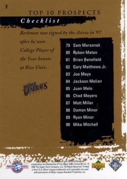 1999 SP Top Prospects #7 Lance Berkman Back