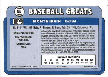 1990 Swell Baseball Greats #85 Monte Irvin Back
