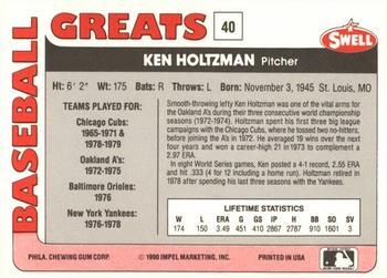 1991 Swell Baseball Greats #40 Ken Holtzman Back