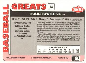 1991 Swell Baseball Greats #74 Boog Powell Back