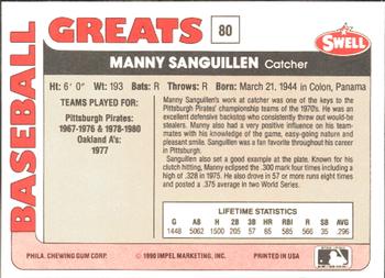 1991 Swell Baseball Greats #80 Manny Sanguillen Back