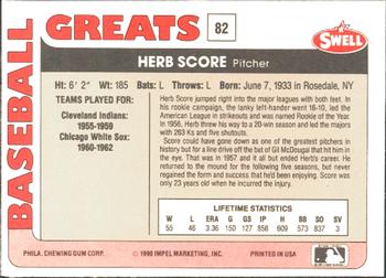 1991 Swell Baseball Greats #82 Herb Score Back