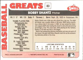 1991 Swell Baseball Greats #83 Bobby Shantz Back