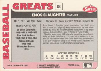 1991 Swell Baseball Greats #84 Enos Slaughter Back