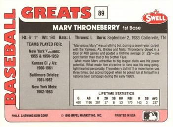 1991 Swell Baseball Greats #89 Marv Throneberry Back