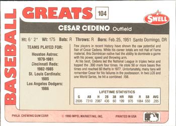1991 Swell Baseball Greats #104 Cesar Cedeno Back