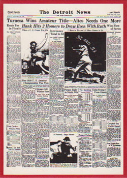 1981 Detroit News Detroit Tigers #54 Hank Greenberg Hits Two Homers to Draw Even Front
