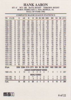 1990 AGFA #6 Hank Aaron Back