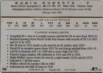 1993 Action Packed All-Star Gallery Series I #12 Robin Roberts Back