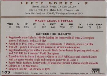 1993 Action Packed All-Star Gallery Series II #105 Lefty Gomez Back