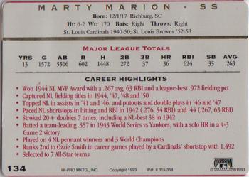 1993 Action Packed All-Star Gallery Series II #134 Marty Marion Back