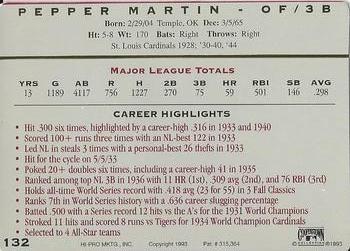 1993 Action Packed All-Star Gallery Series II #132 Pepper Martin Back