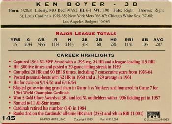1993 Action Packed All-Star Gallery Series II #145 Ken Boyer Back