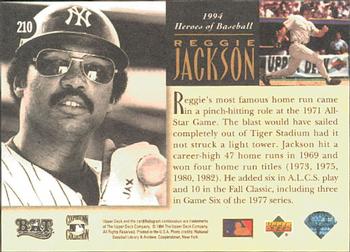 1994 Upper Deck All-Time Heroes #210 Reggie Jackson Back