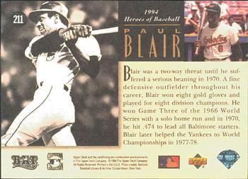 1994 Upper Deck All-Time Heroes #211 Paul Blair Back