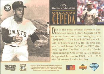 1994 Upper Deck All-Time Heroes #215 Orlando Cepeda Back