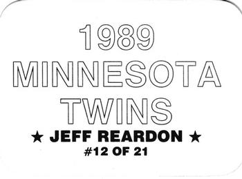 1989 Minnesota Twins (unlicensed) #12 Jeff Reardon Back
