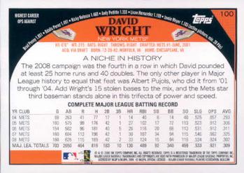 2009 Topps #100 David Wright Back
