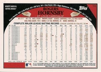 2009 Topps #10 Rogers Hornsby Back