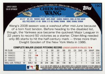 2009 Topps #190 Chien-Ming Wang Back