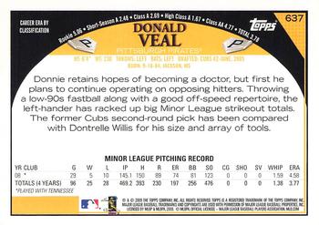 2009 Topps #637 Donald Veal Back