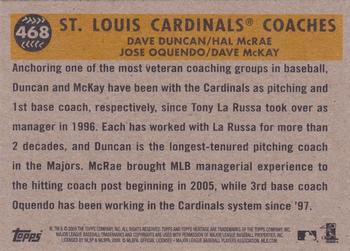 2009 Topps Heritage #468 St. Louis Cardinals Coaches (Dave Duncan / Hal McRae / Jose Oquendo / Dave McKay) Back