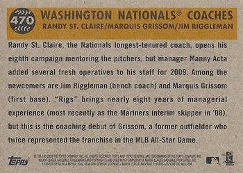 2009 Topps Heritage #470 Washington Nationals Coaches (Randy St. Claire / Marquis Grissom / Jim Riggleman) Back